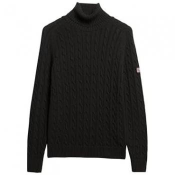 Superdry Femme Pull Col Roulé Torsadé Noir Taille 36