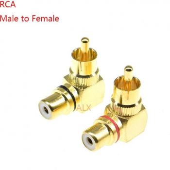 2Pcs Gold RCA Right Angle Male to Female Connectors