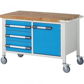 Eurokraft Établi Mobile avec 3 Tiroirs et 1 Porte, 1500 mm