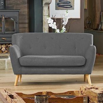 Lynwood 137cm Wide Dark Grey Scandi Style 2 Seat Sofa with Hessian Fabric and Wooden Legs