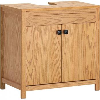 Meuble de rangement salle de bain BZR98-N : 2 étages réglables, 2 portes, couleur bois