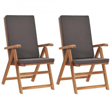 Chaises de jardin inclinables en teck avec coussins