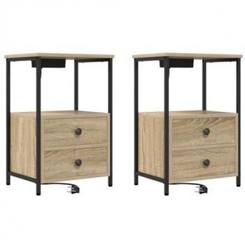 Ropero de Noche Roble Sonoma con Estación de Carga 2Pcs