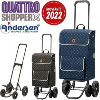 Andersen Shopper Quattro en acier réglable en hauteur avec roue Ø 15 et 20 cm et sac de 51 l Tamo avec compartiment isotherme Bleu