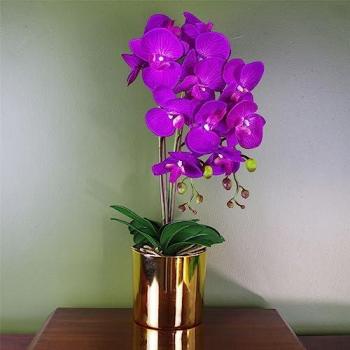 Large Purple and Gold Realistic Artificial Orchid Plant