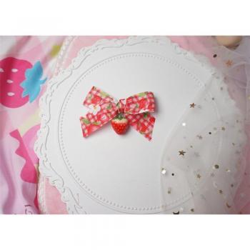 Plaid Lace Strawberry Hair Pin – Sweet Dessert Bowknot Design