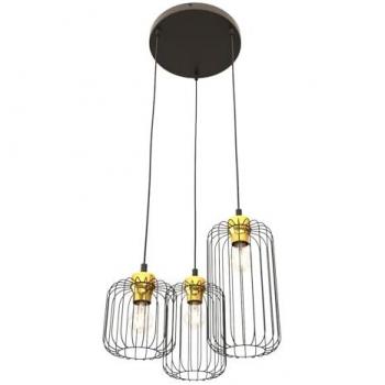 Minerva 3 Luci Tonda, Sospensione Industriale Nero Oro