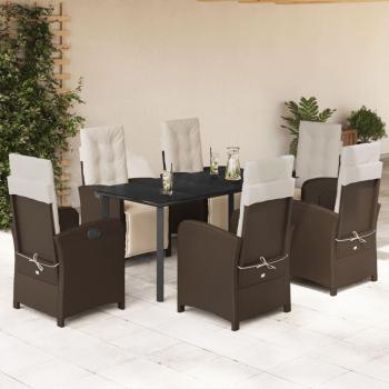 Set Jardín Comedor 7 Piezas con Cojines de Ratán Sintético Marrón