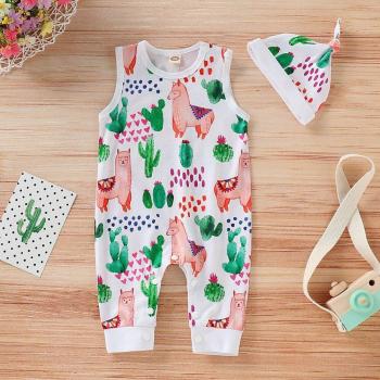 Baby Girl's Cotton Jumpsuit Featuring Alpaca Print