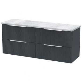 Fluted Wall Hung 4-Drawer Vanity Unit with Bellato Grey Worktop, 1200mm Wide