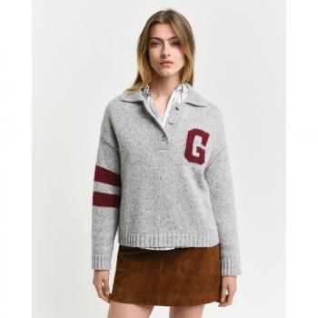 Jersey Gant de mujer estilo polo con logo en el pecho, color gris claro, talla XS