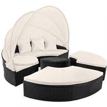 Polyrattan Sonneninsel Ø185cm Schwarz/Creme
