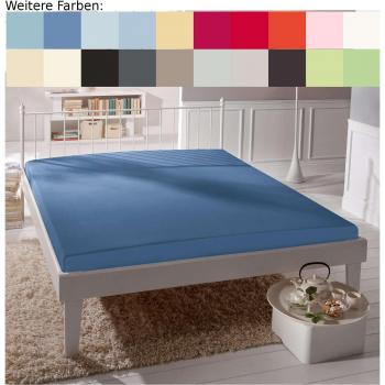 Mako‑Jersey Spannbettlaken Blau (Jeans), 28 cm Elastik, 180–200 × 190–220 cm