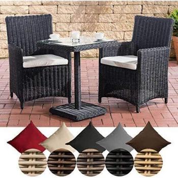 Gartengarnitur Sankt Marlo CLP – 5 mm Polyrattan, Aluminiumgestell, schwarz/cremeweiß