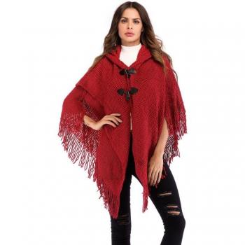 Capa de Invierno OMCHION con Capucha y Borlas, Suéter Casual para Mujeres, Poncho Vintage LMM214