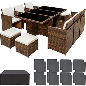 Salon de Jardin 10 Places New York Noir/Marron avec Protection