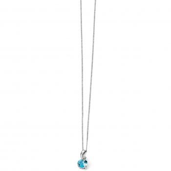 9ct White Gold Blue Topaz and Diamond Elements Pendant for Women (46cm Chain)
