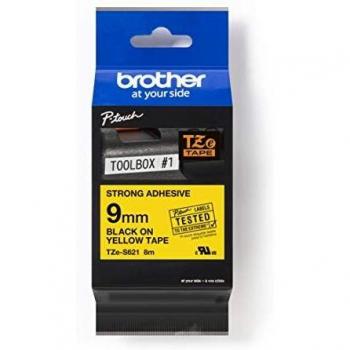 Brother TZes621 Laminiertes extra starkes Klebeband Schwarz auf Gelb Rolle 09 cm x 8 m 1 Rollen TZES621