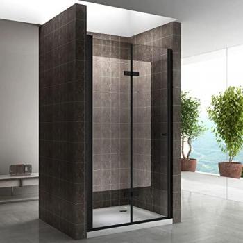 Moulin de douche pliante MONABLACK 195 cm, noir, réglage 84‑88 cm, verre 6 mm transparent