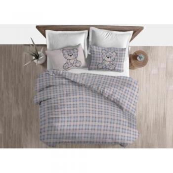 Copripiumino da Letto Sacco in Flanella di Cotone, Tema Orsetti e Pensieri Delicati in Tartan