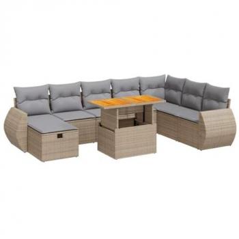 Set de sofás de jardín y cojines 9 piezas ratán sintético acacia beige