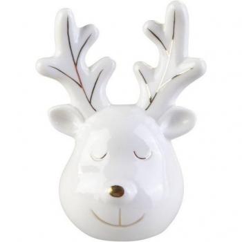 MICA Weihnachtsfigur, dekorativer Rentierkopf in Weiß/Gold