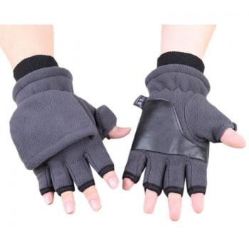 Doppellagige Winterhandschuhe für Männer und Frauen, polar, halb-finger, umklappbar, dick, mit Touchscreen, fingerlos, Cabrio-Fäustlinge für das Handgelenk
