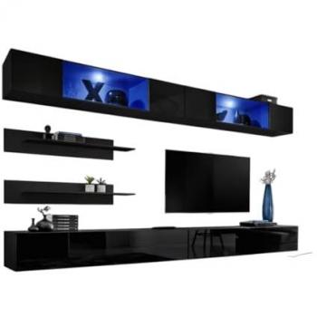 Ensemble FLY 180 Noir : Meubles Muraux avec LED Intégrées