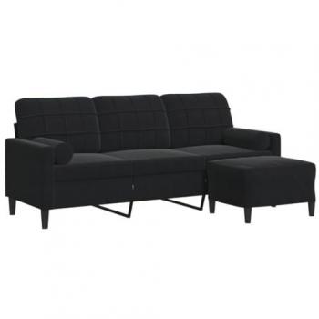 VidaXL 3-Sitzer-Sofa mit Hocker Samt Schwarz 180 cm
