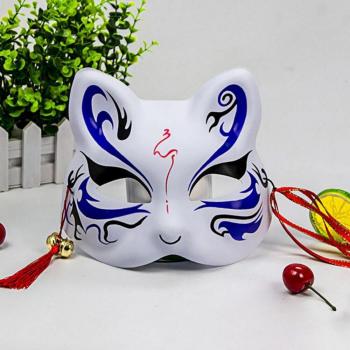 Handgemalte Unisex Fuchs Maske aus Japan mit Quasten und Glocke