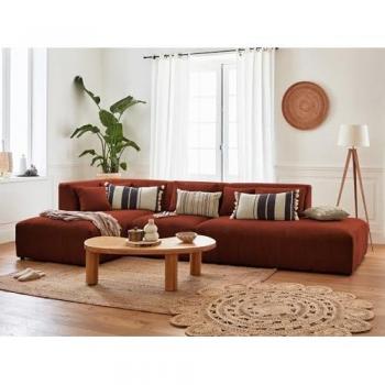 Canapé d'angle gauche modulable, 5 sièges, Velours Côtelé Terracotta