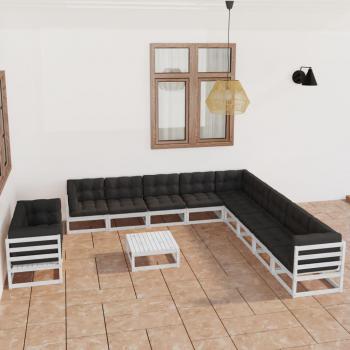 Juego de Muebles y Cojines de Pino Blanco para Jardín (12 piezas)