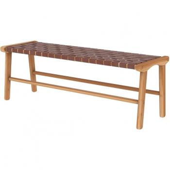 Banc Décoratif 120 cm Cuir Tressé Marron + Teck – Rendez‑Vue