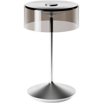 Lámpara LED de mesa Numotion, recargable, plata, cristal, IP54, atenuable
