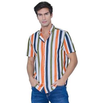 Sporty Sea‑Tide Button Down with Orange Stripe – Size S