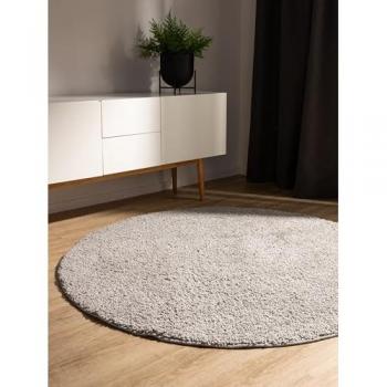 Tapis à Poils Longs Gris Clair Rond 160 cm, Doux et Minimaliste, Compatible Chauffage au Sol