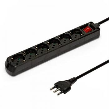 Regleta industrial Schuko 6‑salidas, 10 / 16 A, con cable de 1 m y control + toma 16 A