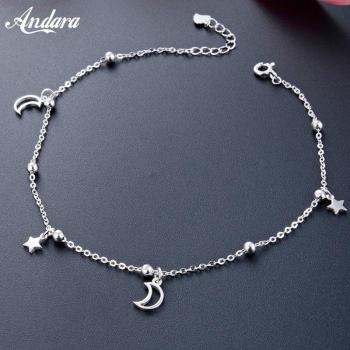 Bracelet de cheville en argent 925 pour femme, style étoile et lune