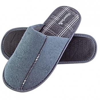 Men's Indoor Memory Foam Slip-On Mule Slippers with Checked Sole