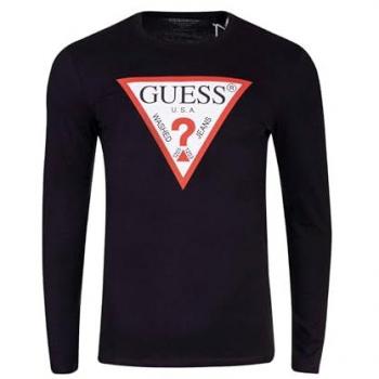 Camiseta de manga larga Guess Original Logo negro para hombre