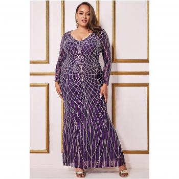 Purple Sequin Geo Long Sleeve Maxi Dress – Goddiva Plus