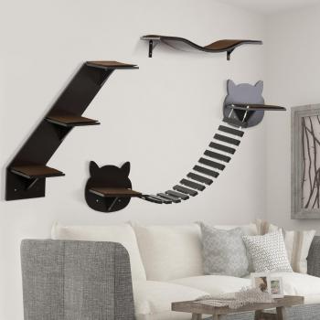 3-Piece Wall-Mounted Cat Shelves Jumping Platforms, Ladders