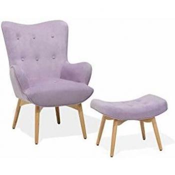 Poltrona in velluto rosa con poggiapiedi Vejle