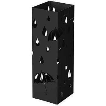 Black Umbrella Stand with Drip Tray and Hooks