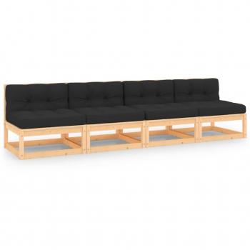 Ensemble de salon de jardin 4 pcs avec coussins en bois de pin massif