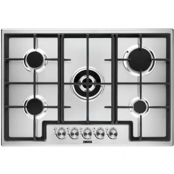 Zanussi ZGH76524XX 75 cm Five‑Burner Gas Cooker with Cast‑Iron Pan Stands – Stainless Steel Model