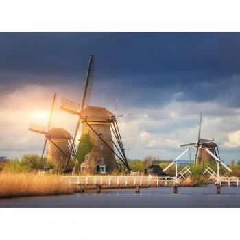 Papermoon Wandbild: Windmills Kinderdijk im goldenen Licht