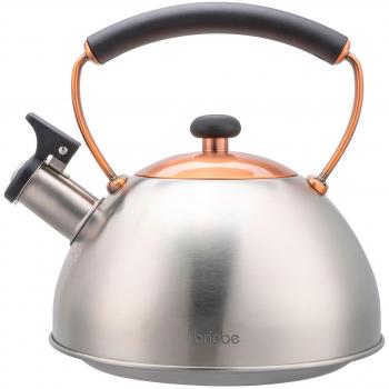 Briebe I-Bronze Tetera con Silbato, Hervidor de Agua 2.3L, Inducción, Acero Inoxidable, Vintage, Mango Cool Touch