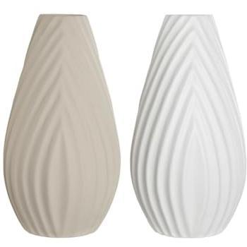 Jarrón Home ESPRIT Gres Blanco Beige 24x24x41 cm (Set de 2)