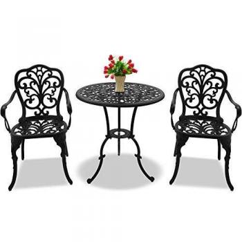 Cast Aluminum Bistro Set with Table and 2 Chairs for the Garden and Patio